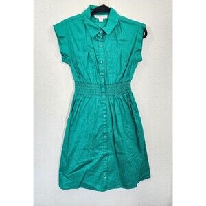 Monteau Los Angeles Green Shirt Dress Womens S Smocked Waist Cotton Stretch NWT